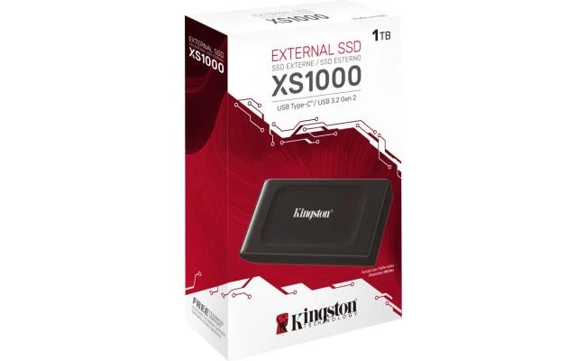 كينغستون XS1000 1 تيرابايت USB من النوع C إلى النوع A (3.2 الجيل 2) محرك أقراص الحالة الصلبة الخارجي المحمول (SSD) بسرعة تصل إلى 1050 ميجابايت/ثانية للقراءة والكتابة