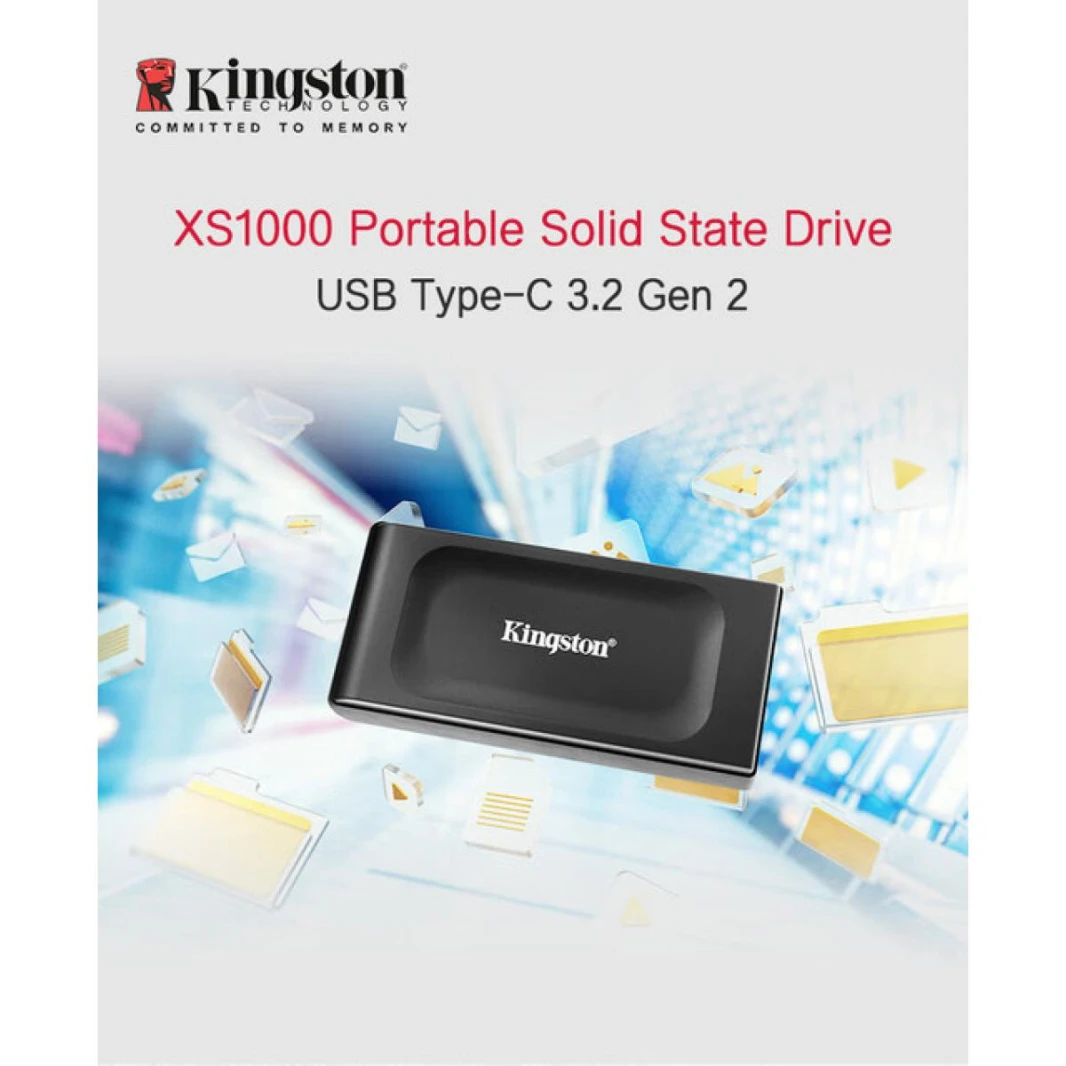 Kingston XS1000 2 تيرابايت USB Type-C إلى Type-A (3.2 Gen 2) محرك أقراص الحالة الصلبة الخارجي المحمول (SSD) بسرعة تصل إلى 1050 ميجابايت/ثانية للقراءة والكتابة