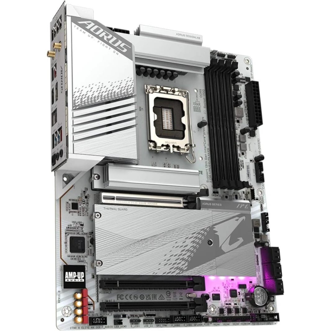 جيجابايت Z790 AORUS ELITE AX ICE (Wi-Fi 6E)، سلسلة Intel 14th 13th 12th، LGA 1700/DDR5/PCIe 5.0/4xM.2 - اللوحة الأم للألعاب ATX