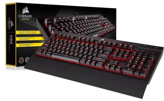 لوحة مفاتيح الألعاب الميكانيكية Corsair K68 باللون الأحمر LED CHERRY® MX Red Switch مع مسند للمعصم