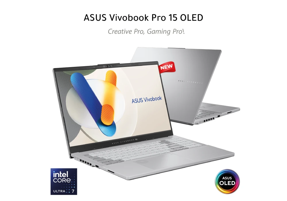 ASUS Vivobook Pro 15 OLED (2024), AI Ready, 15.6” 3K 120Hz OLED Laptop, Intel Core Ultra 7 155H, NVIDIA GeForce RTX™ 4060, 1TB SSD,  Cool Silver