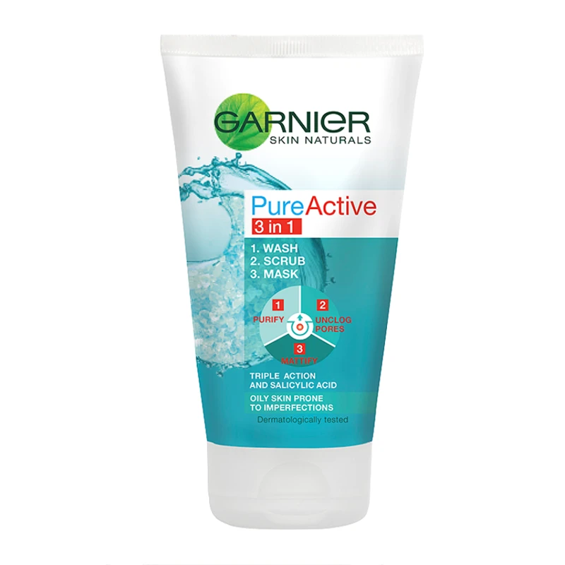 GARNIER PURE ACTIVE 3 IN 1 WASH SCRUB MASK 150ML