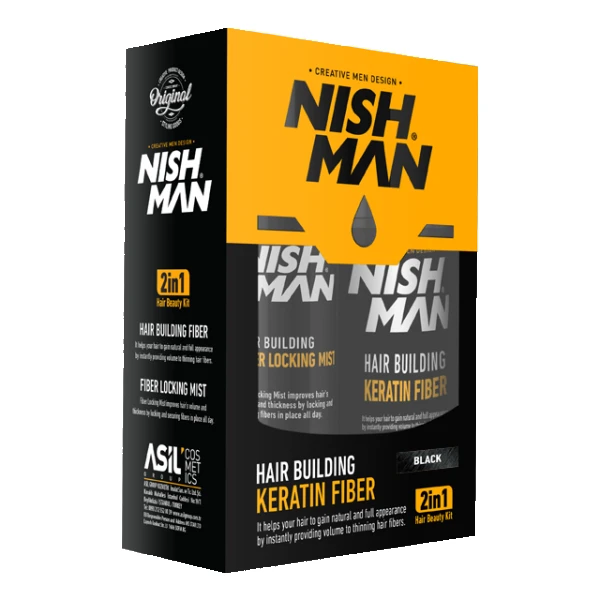 NISHMAN HAIR BUILDING FIBER 2 IN 1 KIT BLACK