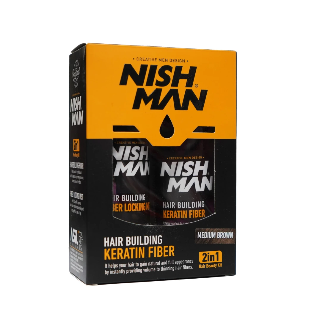 NISHMAN HAIR BUILDING FIBER 2 IN 1 KIT MEDIUM BROWN