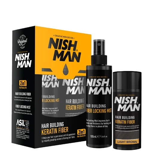 NISHMAN HAIR BUILDING FIBER 2 IN 1 KIT LIGHT BROWN