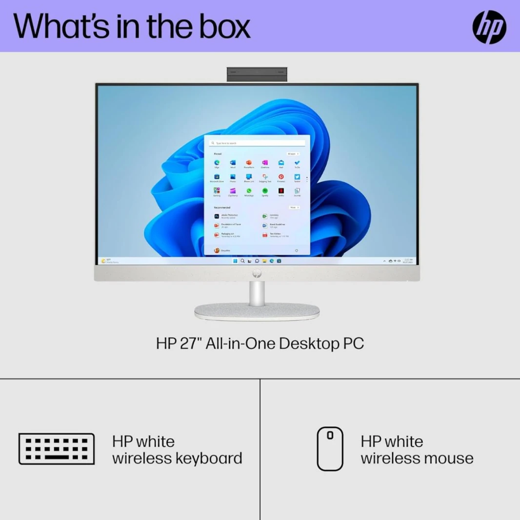 HP AIO All-in-One Desktop PC 27-cr0006ne, Intel Core i7-1355U, 16 GB DDR4, 1 TB SSD, 27-inch FHD Display IPS, micro-edge,   Shell white| 13th Generation