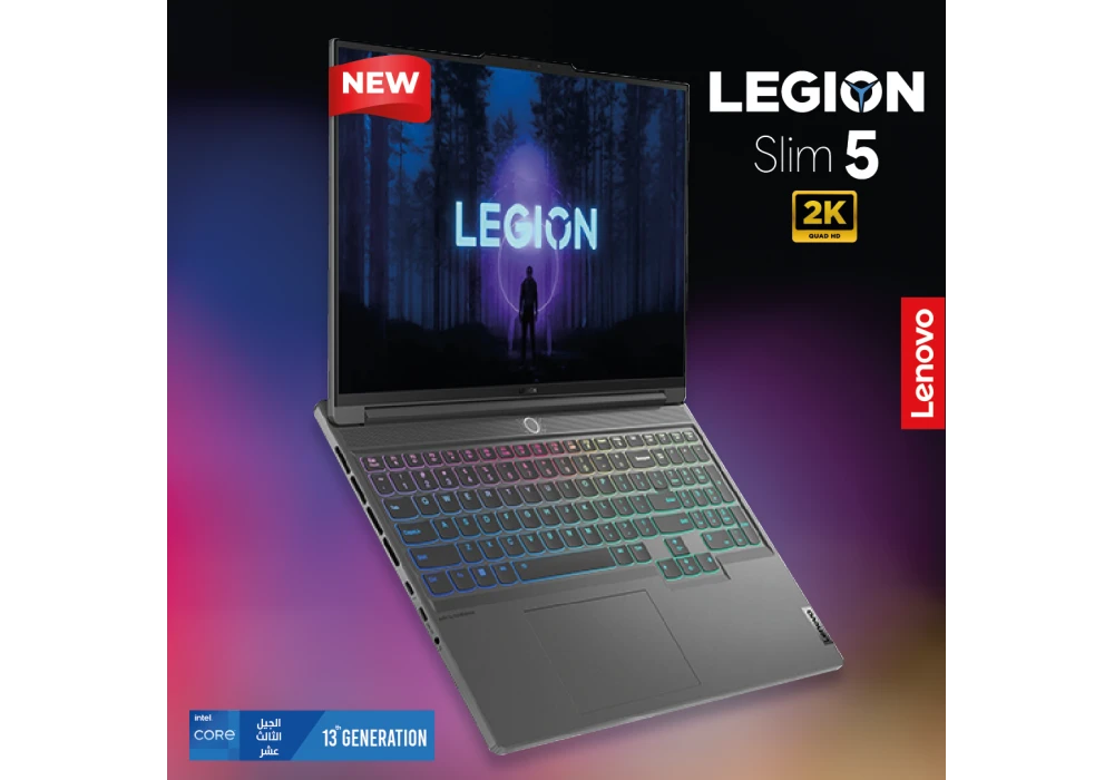 Lenovo Gaming Laptop Legion Slim 5 (2024) | Intel Core i7-13700H, NVIDIA RTX 4060 8GB, RGB Backlit, 16" 2.5K WQXGA 165Hz IPS Display, Storm Grey