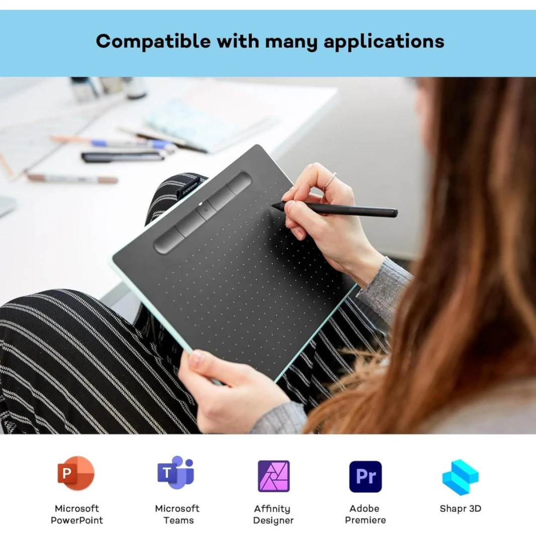 Wacom Intuos M Pistachio-green with Bluetooth – Drawing Tablet with Pen, Stylus Battery-free & Pressure-sensitive, Compatible with Windows & Mac, Perfect Tablet for Drawing, Graphics