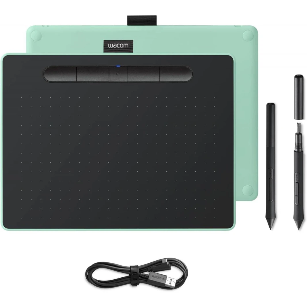 Wacom Intuos M Pistachio-green with Bluetooth – Drawing Tablet with Pen, Stylus Battery-free & Pressure-sensitive, Compatible with Windows & Mac, Perfect Tablet for Drawing, Graphics