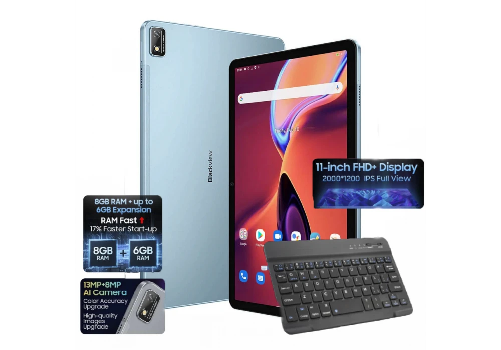 Blackview Tab 16 | 11'' FHD+ Display | Android 12 Tablet, 8GB+256GB 4G LTE | Quad Box Stereo Speaker | FREE BT KEYBOARD & Stylus Twilight Blue