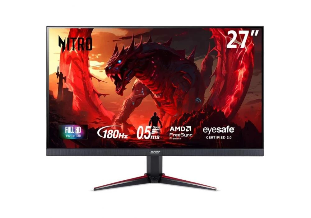 Acer Nitro VG270Y Gaming Monitor 27" IPS FHD 180Hz 0.5ms HDR10 Features 16.7 Million Colours Depth  6-bit Colour 250 cd/m² 99% sRGB