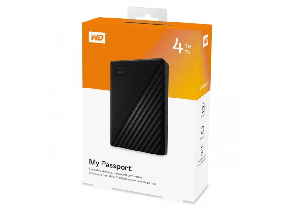 WD 4TB My Passport Portable External Hard Drive HDD, USB 3.0, USB 2.0 Compatible, Slim design