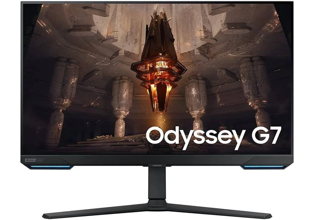 Samsung Odyssey G7 28" UHD 144Hz IPS Gaming Monitor, 1ms(GTG)‎ Response Time, G-Sync Compatible, 1 Bn Colors, HDR10+ Gaming, Wi-Fi & Bluetooth, USB Hub 3.0, ETH / 2XHDMI / DP, Black