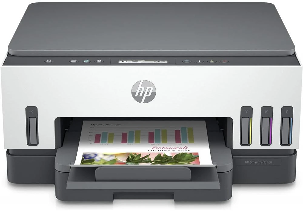 HP Smart Tank 720 All-in-One Printer Wireless, Print, Scan, Copy, Auto Duplex Printing, Print up to 18000 black or 8000 color pages, White/Grey