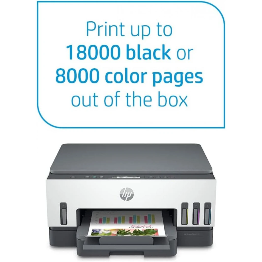 HP Smart Tank 720 All-in-One Printer Wireless, Print, Scan, Copy, Auto Duplex Printing, Print up to 18000 black or 8000 color pages, White/Grey