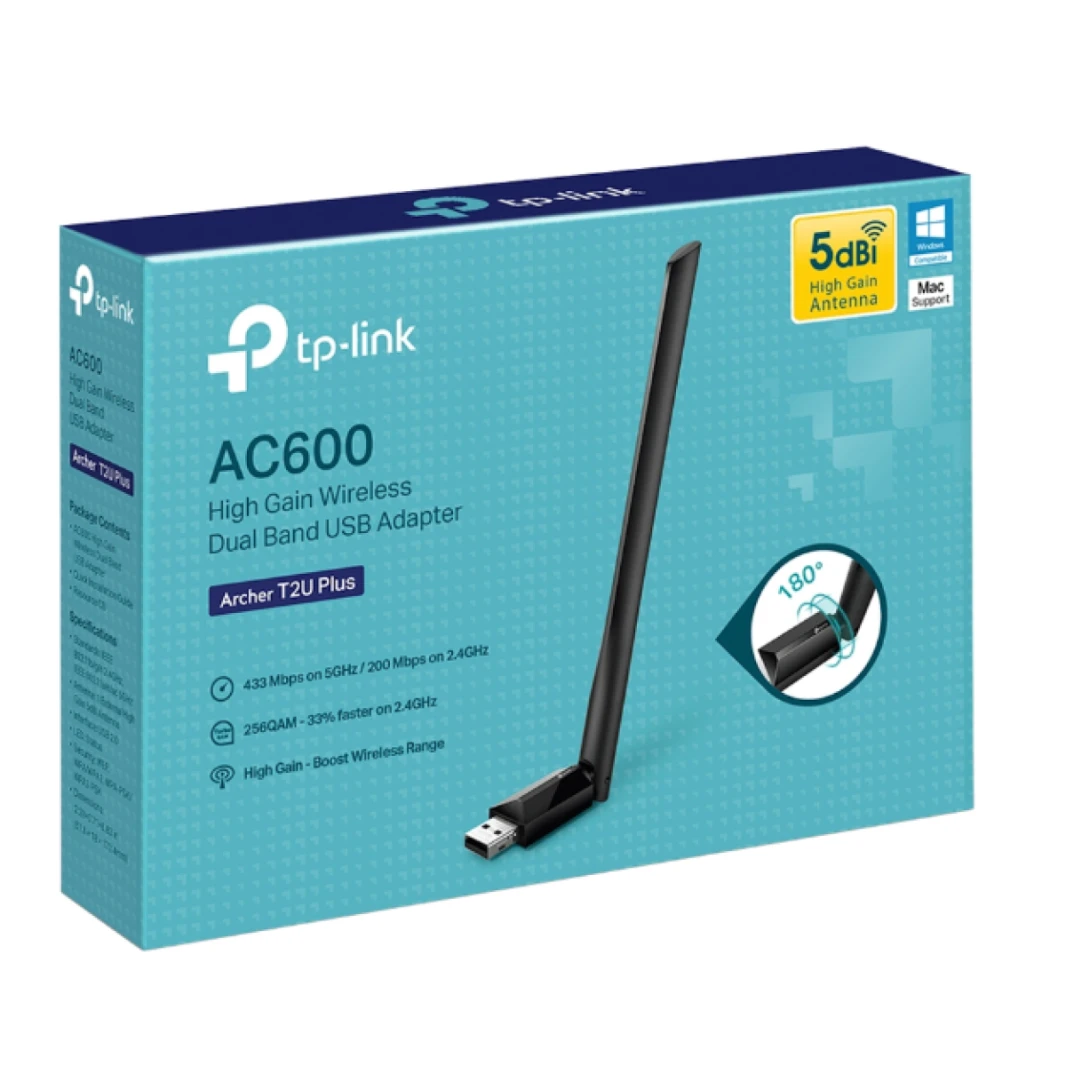 TP LINK AC600 High Gain Dualband USB WLAN Adapter with 5dBi Antenna (up to 433 Mbit/s to 5GHz and 200 Mbit/s to 2.4GHz USB Adapter