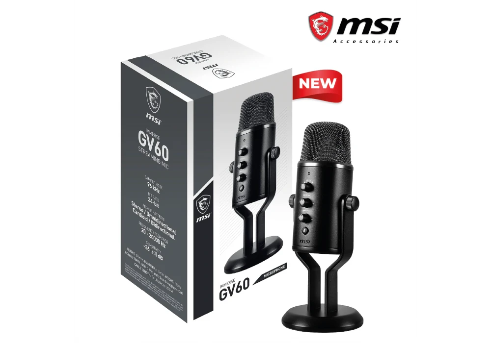 IMMERSE GV60 Streaming Professional MIC USB Type-C Interface and 3.5mm Aux, with Intuituve Control in  4 Modes Stereo, Omnidirectional, Cardioid and Bidirectional