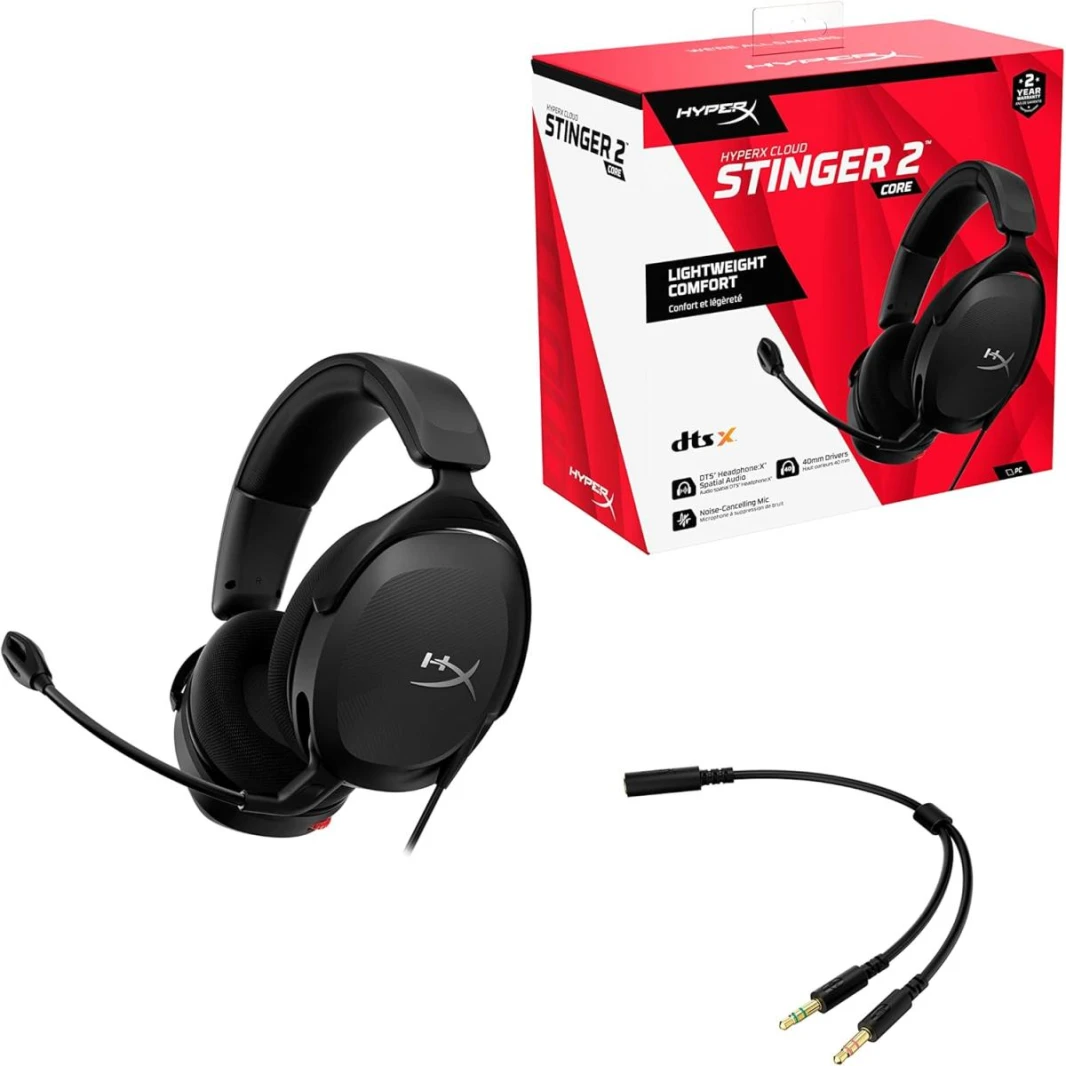 HyperX Cloud Stinger 2 Core DTS Headphone X Spatial Audio Gaming Headphone, Over-Ear Swivel Black