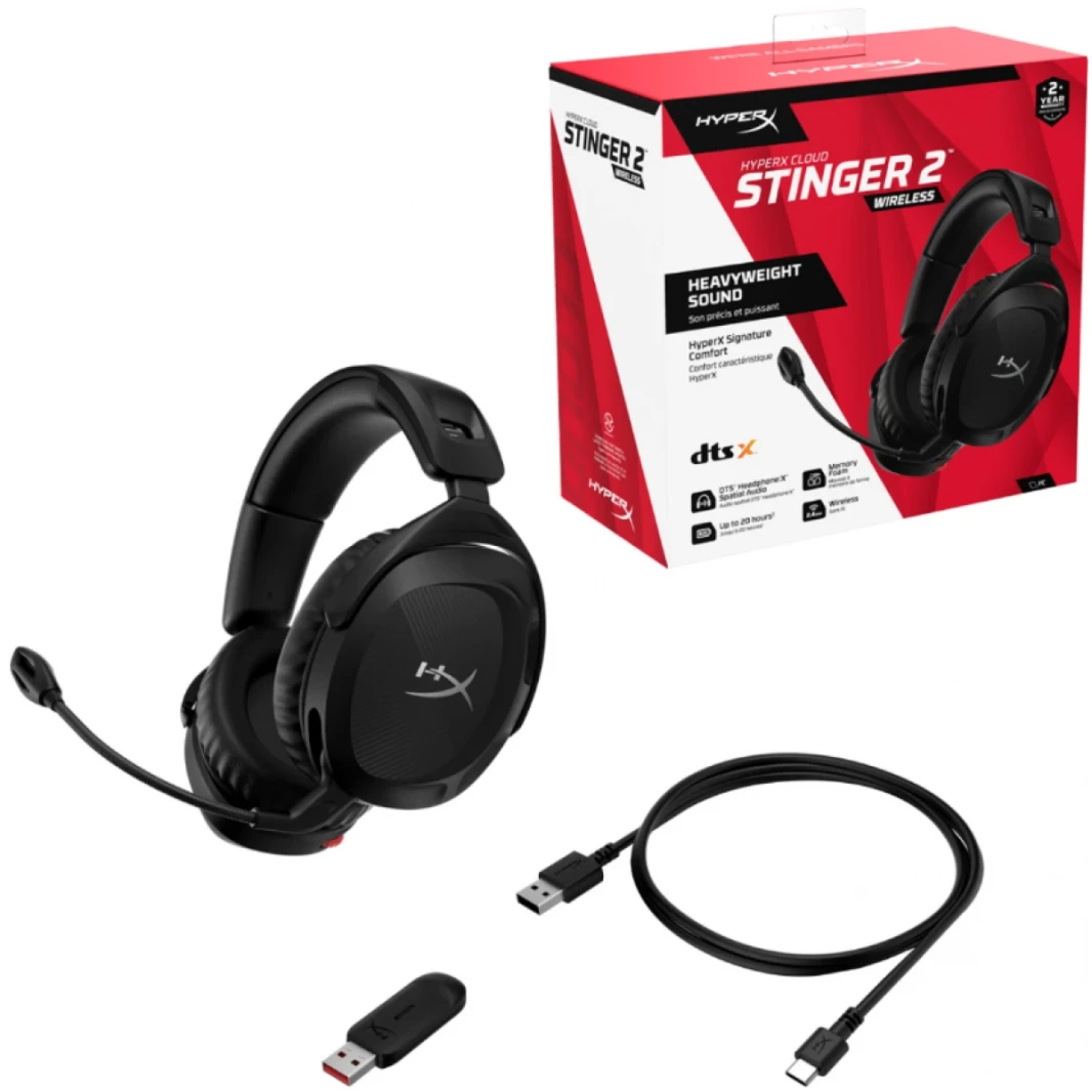 HP HyperX  Cloud Stinger 2 - 2.4GHz Wireless, Gaming Headset Swivel-to-Mute Noise-Cancelling Microphone