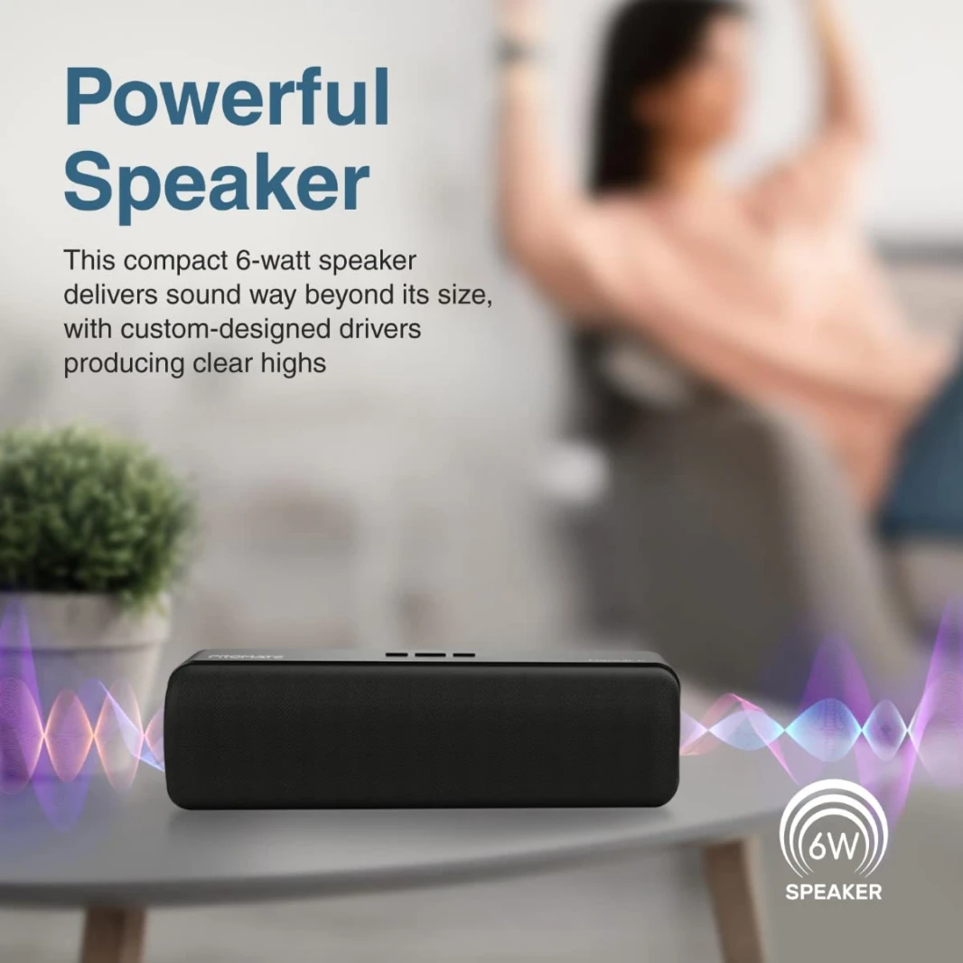 Promate Capsule-2 Bluetooth Speaker, Powerful 6W Speaker with Exceptional HD Sound Quality, Long Playtime- Black