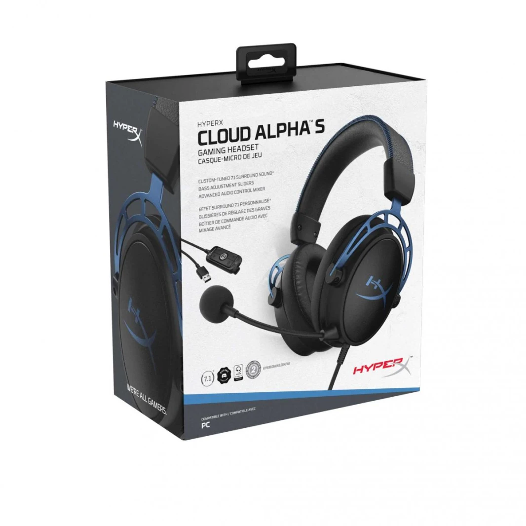 HP HyperX Cloud Alpha S 7.1 Surround Adjustable Bass Dual Chamber Noise Cancelling Mic - Blue