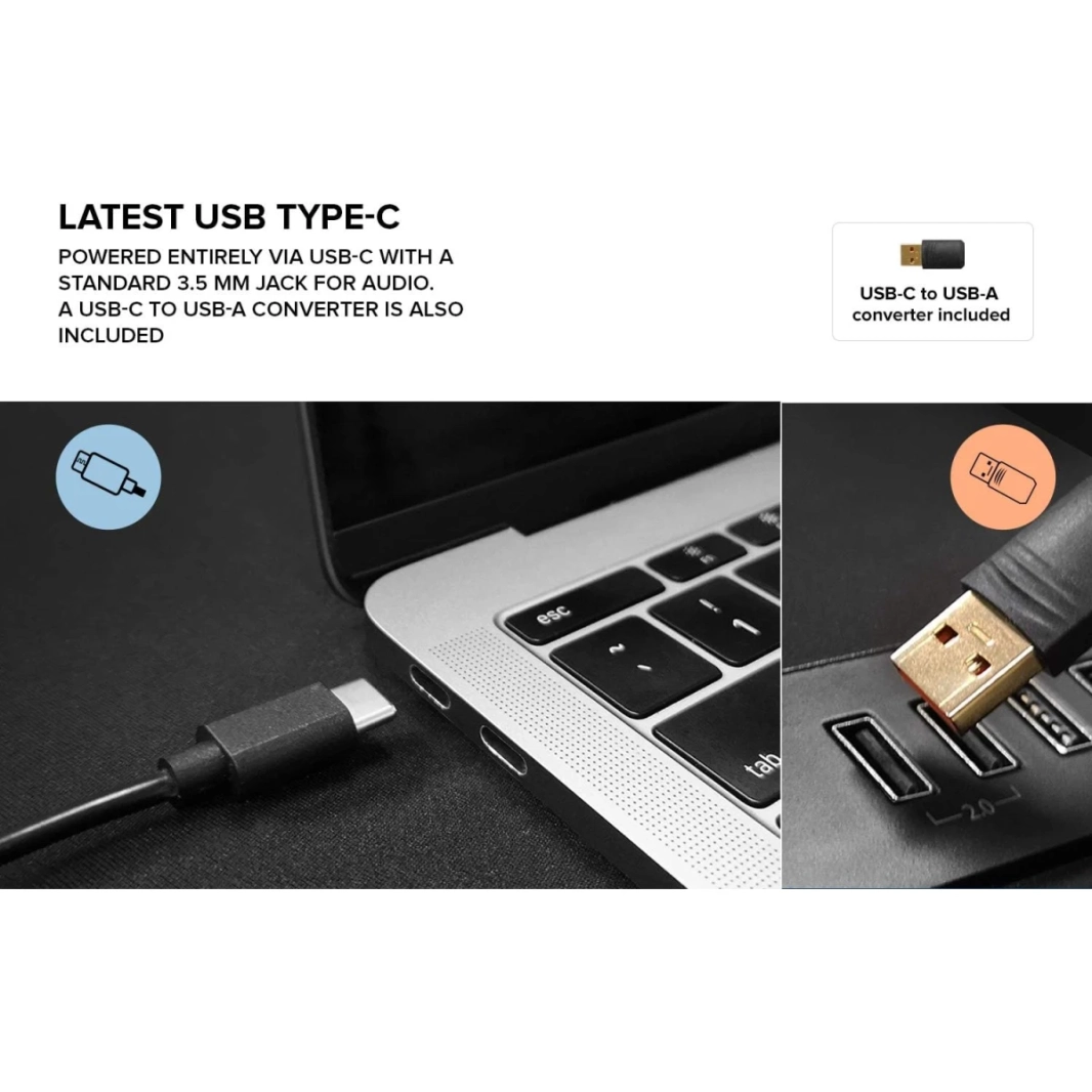 Creative Pebble V2 الحد الأدنى 2.0 USB-C مدعوم 3.5 مم AUX-in ما يصل إلى 8W RMS من النوع A-A CABLE و EXTEDED CABLE-أسود