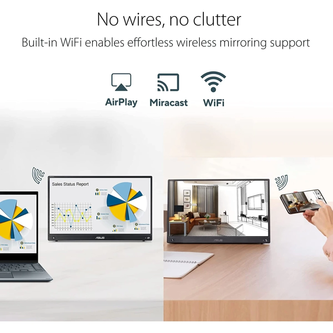 ASUS Zenscreen GO MB16AWP 15.6 "IPS Full HD Bruction-In Battery Wireless Portable Monitor Supports IOS Android & Windows