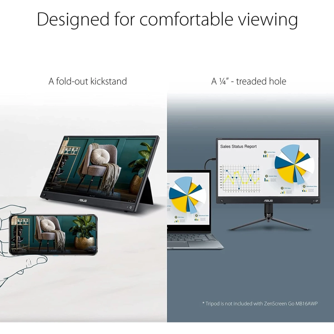 ASUS Zenscreen GO MB16AWP 15.6 "IPS Full HD Bruction-In Battery Wireless Portable Monitor Supports IOS Android & Windows