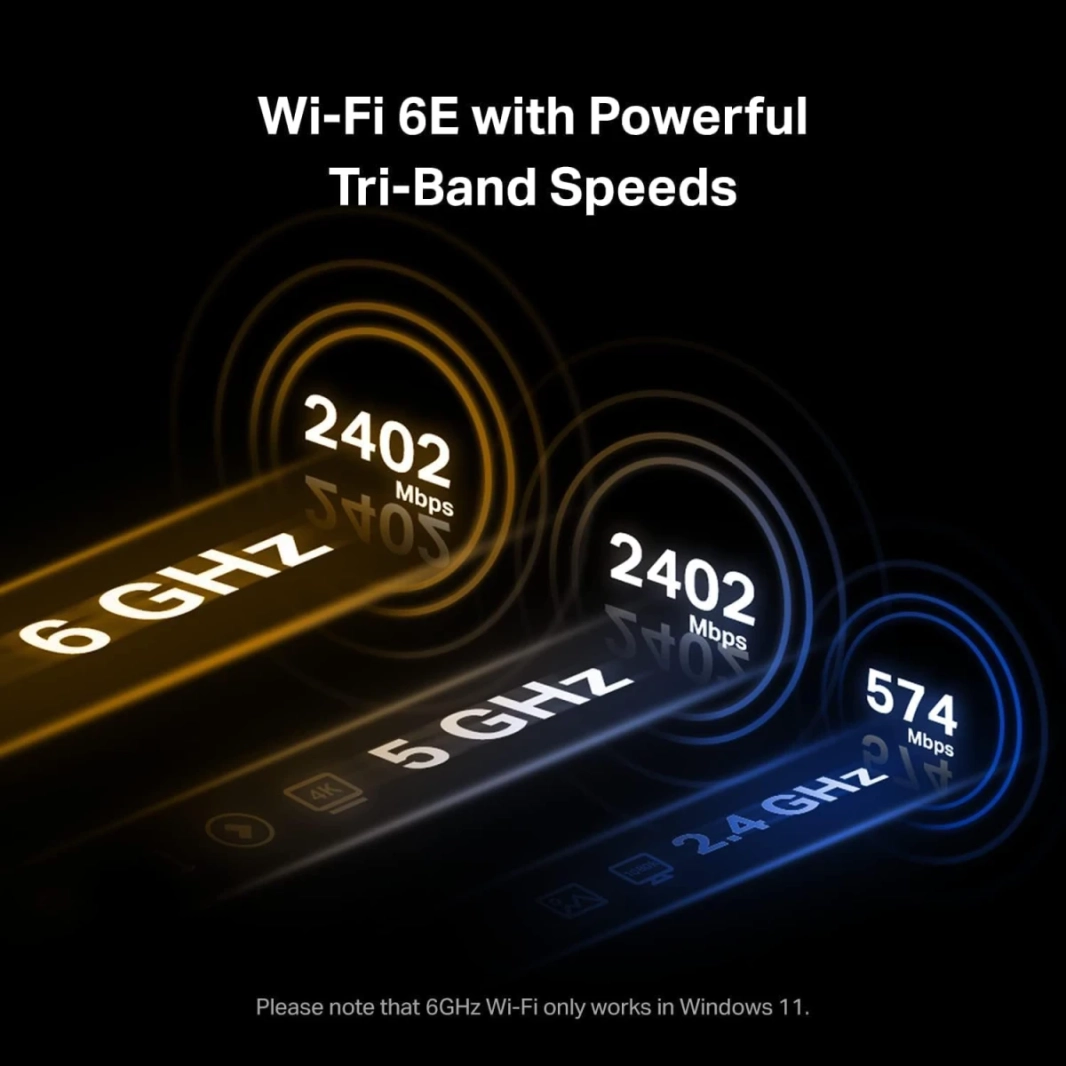 تي بي لينك آرتشر TXE72E AXE5400 واي فاي 6E PCIe واي فاي وبلوتوث 5.3 WPA3 ثلاثي الموجات MU-MIMO OFDMA لنظام التشغيل Windows 10 و11