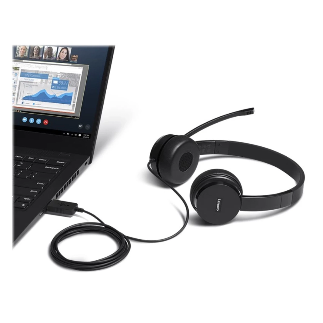 Lenovo 100 STEREO TANANOG TELAG USB 180 ° BOOM MECROPHONE -FOAM EARCUPS - Black