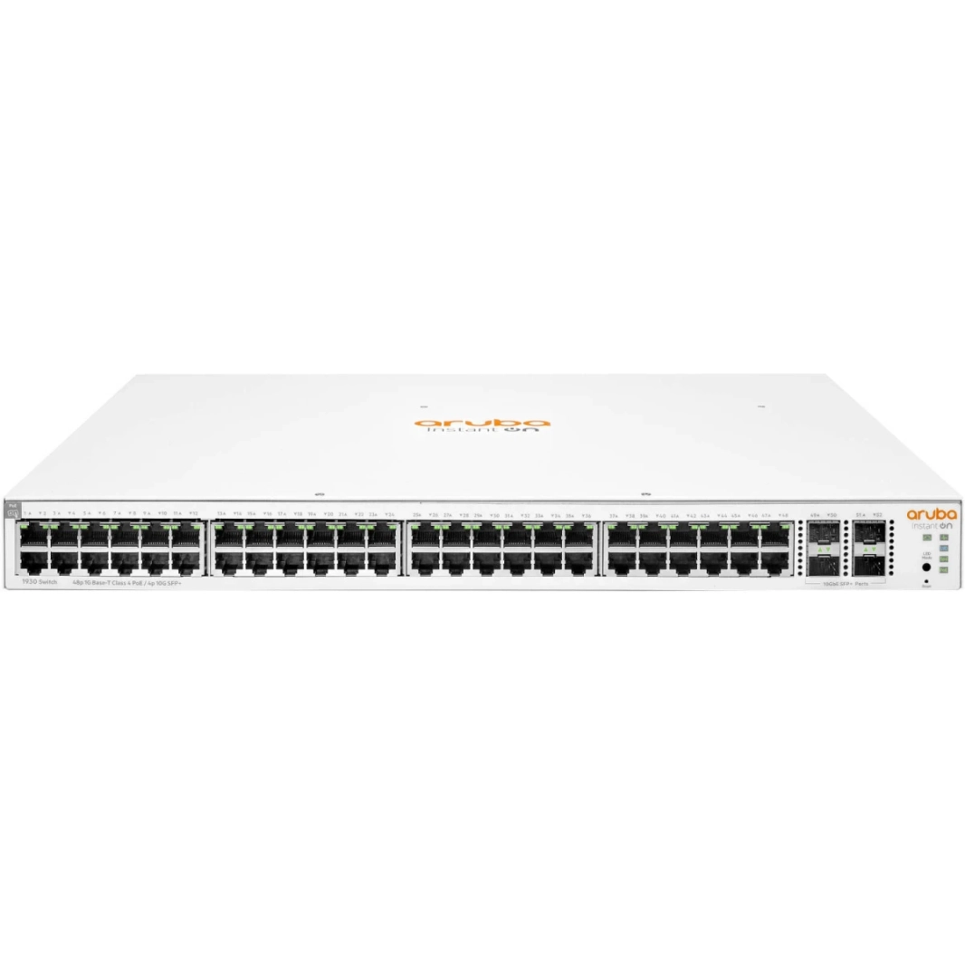 Aruba Instant On 1930 48-Port PoE+ Switch مُدار مع 4x SFP + 128 جيجابت / ثانية قدرة التحويل 370 واط ميزانية الطاقة - أبيض