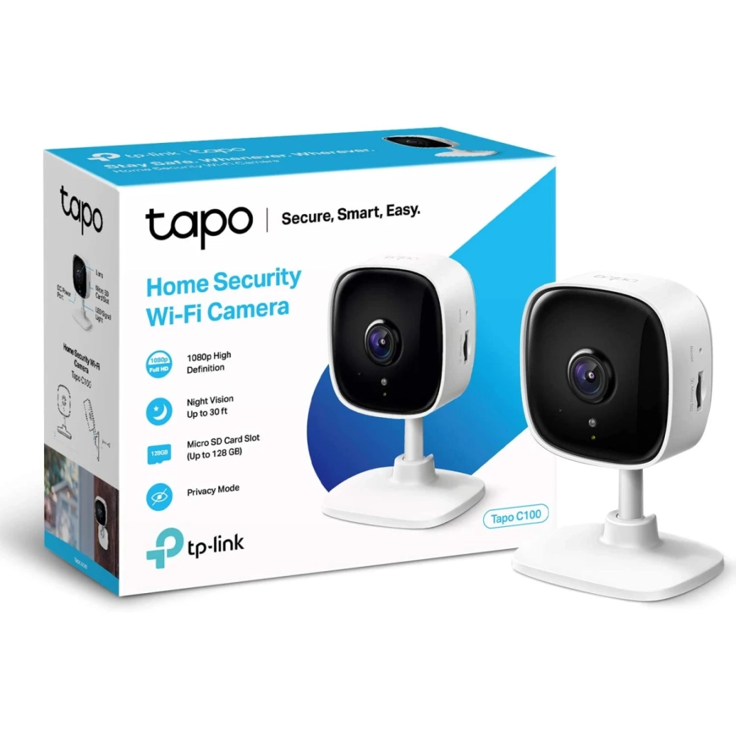 كاميرا مراقبة داخلية TP-Link Tapo C100 1080P مع كشف الحركة، صفارة إنذار صوتية ثنائية الاتجاه، رؤية ليلية، تخزين بطاقة SD وسحابة تعمل مع Alexa وGoogle Home