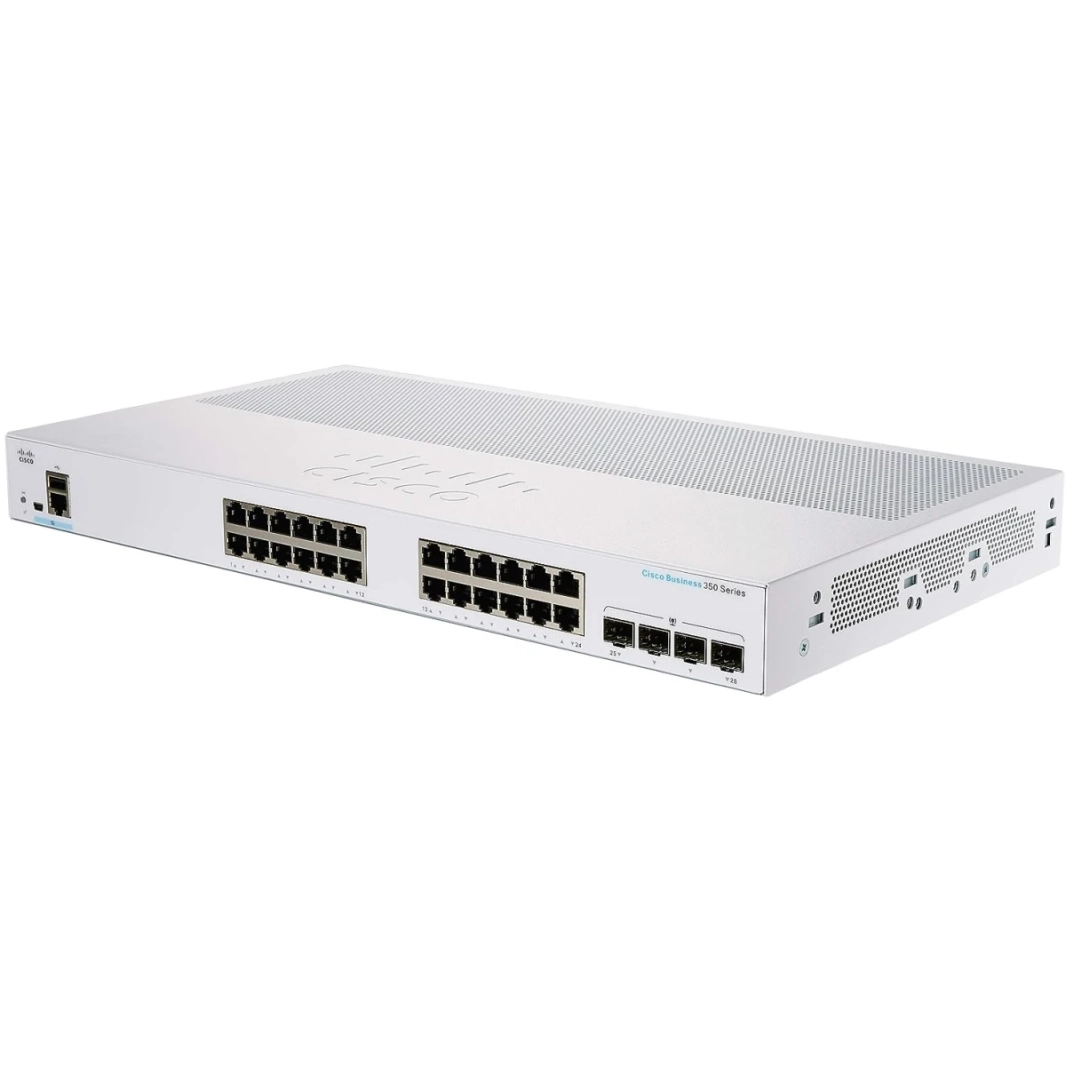 محول Cisco Business CBS350-24T-4G المدار 24 منفذا جيجابت و 4x1G SFP حماية محدودة مدى الحياة بدون مروحة