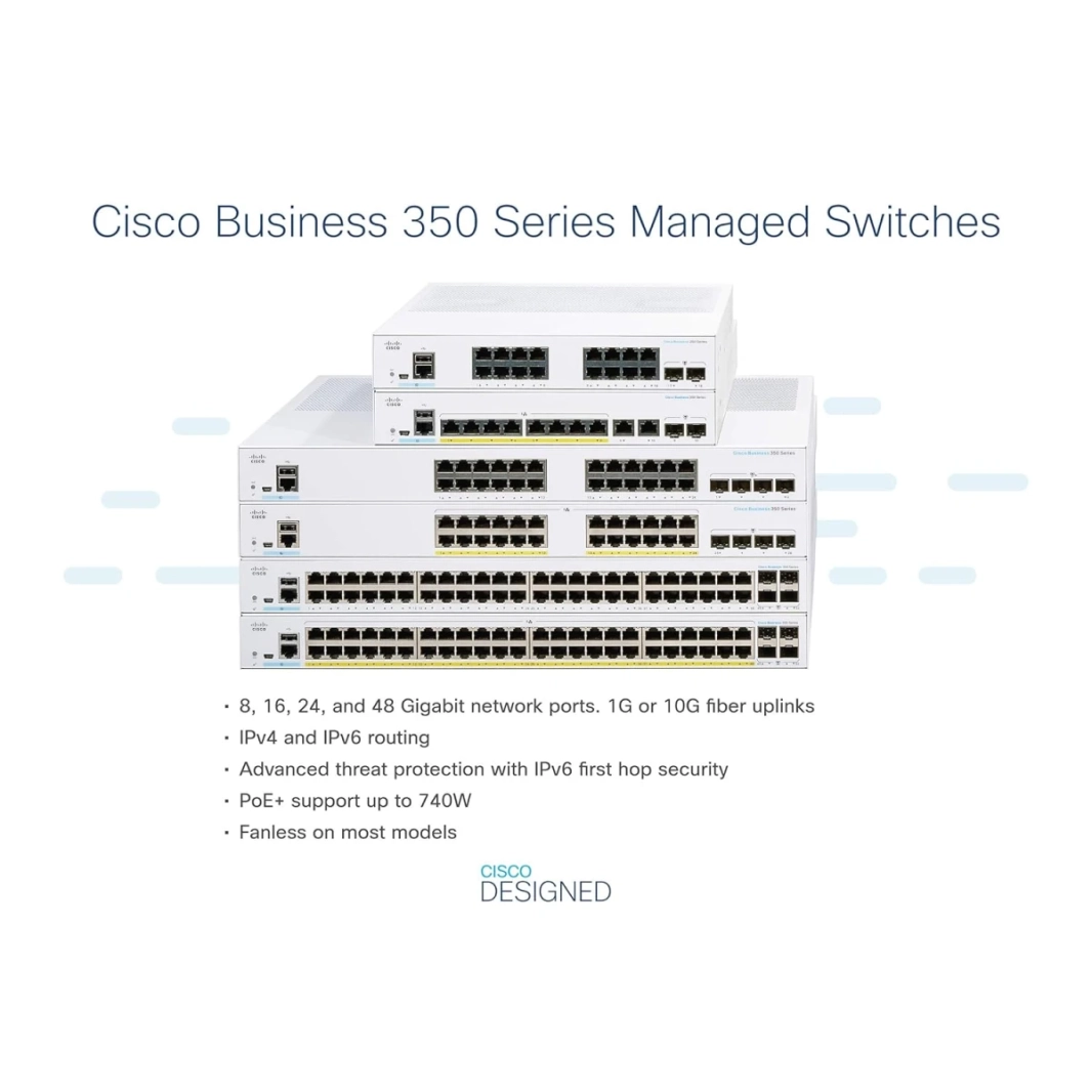 محول Cisco Business CBS350-24T-4G المدار 24 منفذا جيجابت و 4x1G SFP حماية محدودة مدى الحياة بدون مروحة