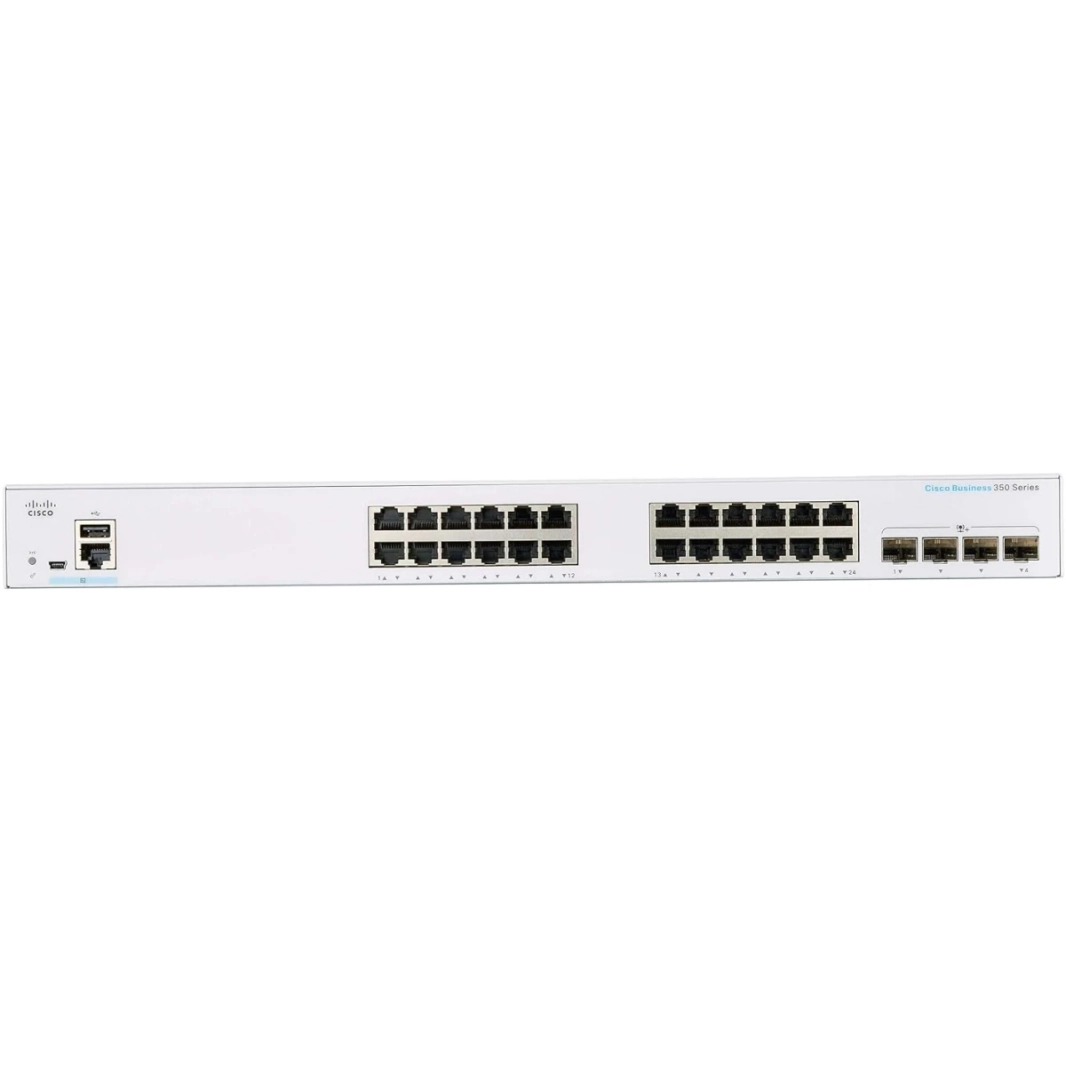 محول Cisco Business CBS350-24T-4G المدار 24 منفذا جيجابت و 4x1G SFP حماية محدودة مدى الحياة بدون مروحة