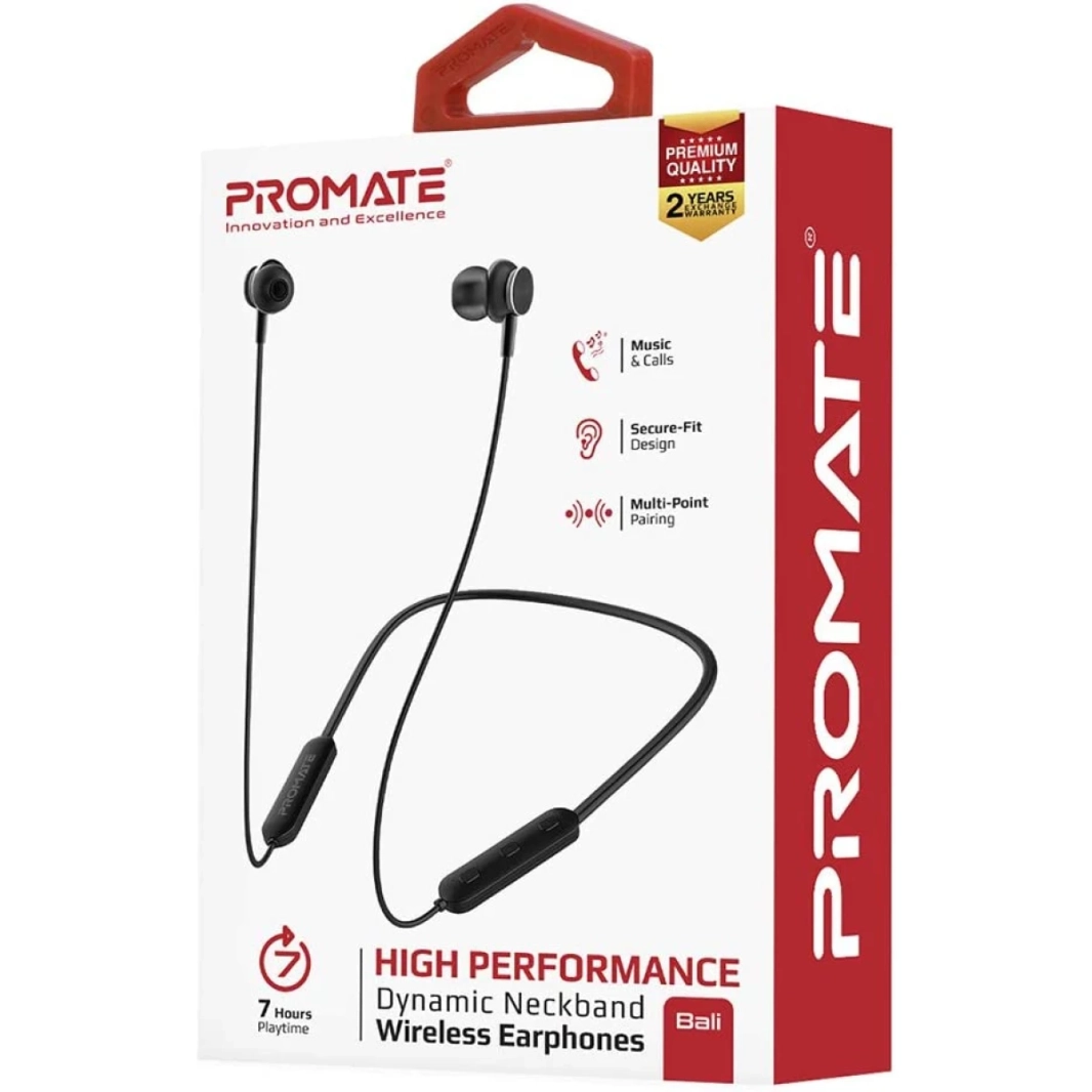 PROMATE BALI Dynamic Neckband Bluetooth V5.0 Magnetic Closure Secure FIT سماعات الرأس مع MIC المدمج لمدة 7 ساعات.