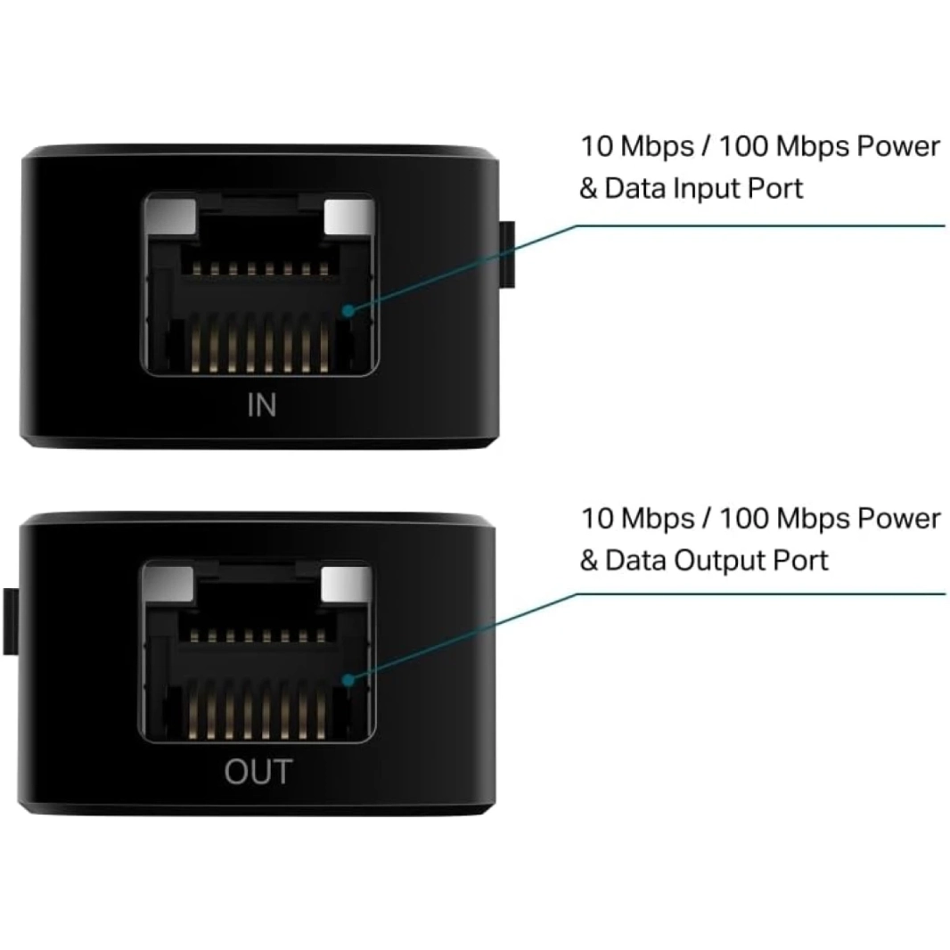 TP-Link TL-POE10E Fast Ethernet PoE+ موسع PoE/PoE+ امتداد الشبكة 100 متر - 250 متر متوافق مع 802.3af/عند ما يصل إلى 20 وات من قابس الطاقة الناتج والتشغيل