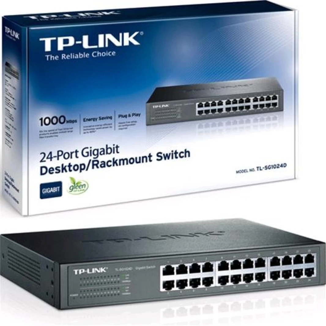 TP-Link TL-SG1024D 24 منفذ جيجابت إيثرنت محول غير مُدار التوصيل والتشغيل بدون مروحة سطح المكتب/الرف