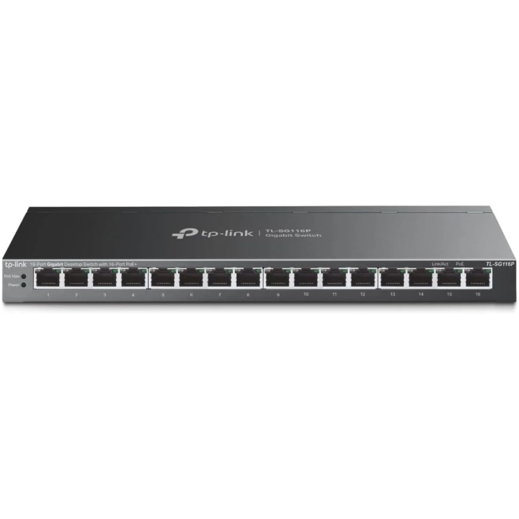 TP-Link TL-SG116P 16 منفذ جيجابت PoE Switch 16 PoE + منافذ 120 وات الأولوية ووضع العزل PoE الاسترداد التلقائي بدون مروحة