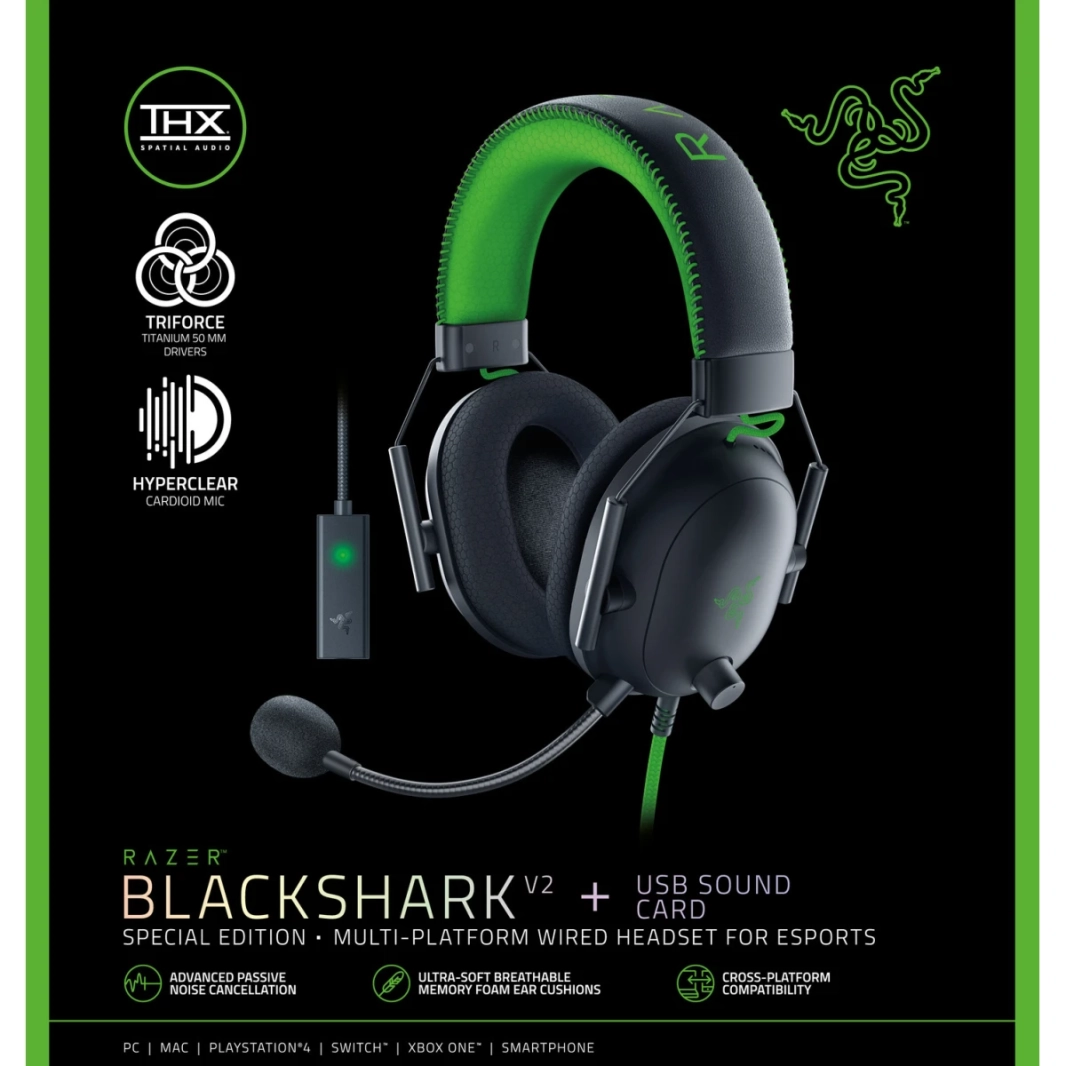 Razer Blackshark V2 SE Gaming Headset Thx Audio Spatial Audio W USB Sound Card