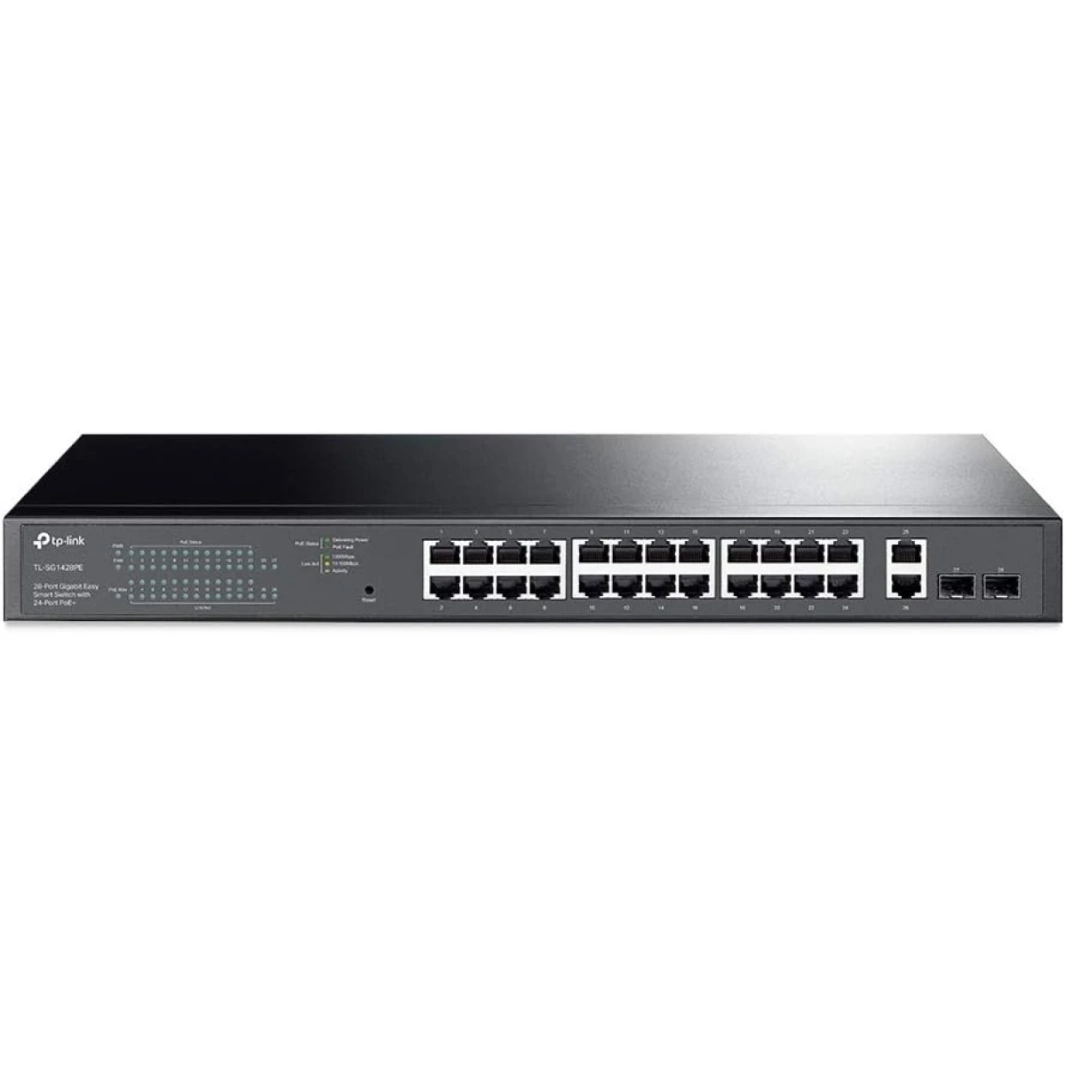 TP-Link TL-SG1428PE 28 منفذ جيجابت سهل التبديل الذكي PoE 24 منفذ PoE + 2-SFP فتحات 250 وات PoE الاسترداد التلقائي VLAN للغلاف المعدني الآمن