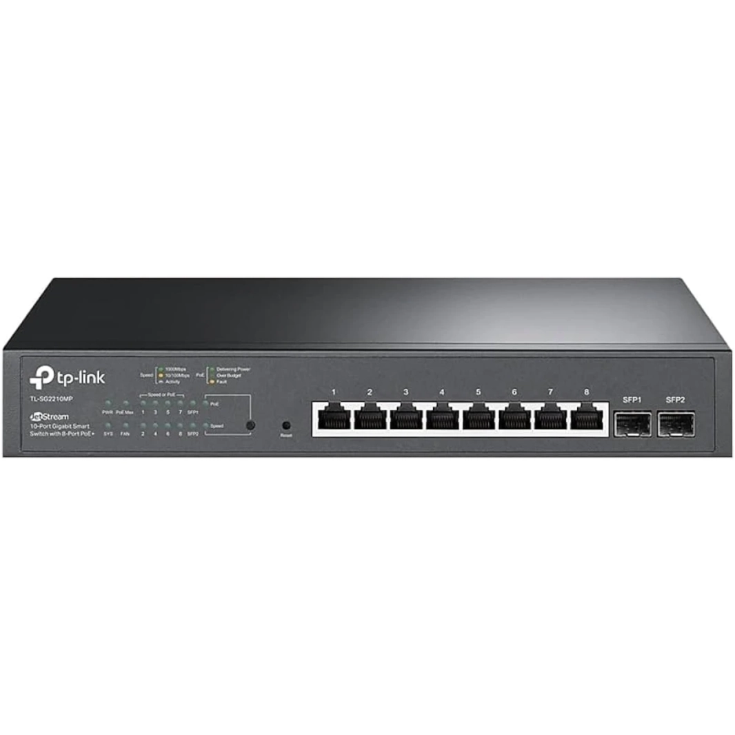 TP-Link TL-SG2210MP Jetstream 10 Port Gigabit Smart Managed 8 PoE+ Ports 150W 2 SFP Slots Support Omada SDN PoE Recovery IPv6 توجيه ثابت