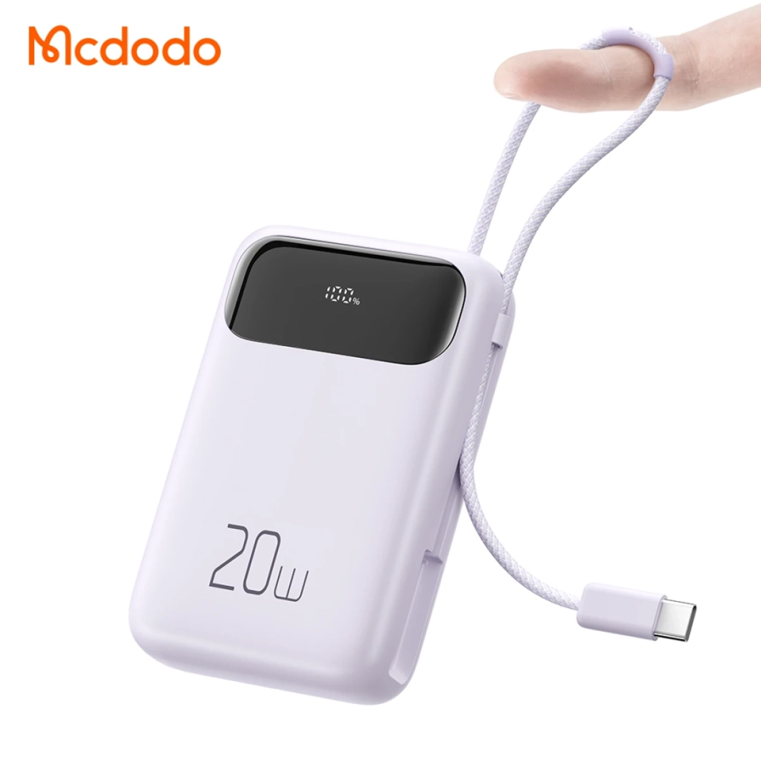 MCDODO MC-324 PD 20W Power Bank with USB C Cable 10000mAh Phone Battery Pack Portable Charger - Purple