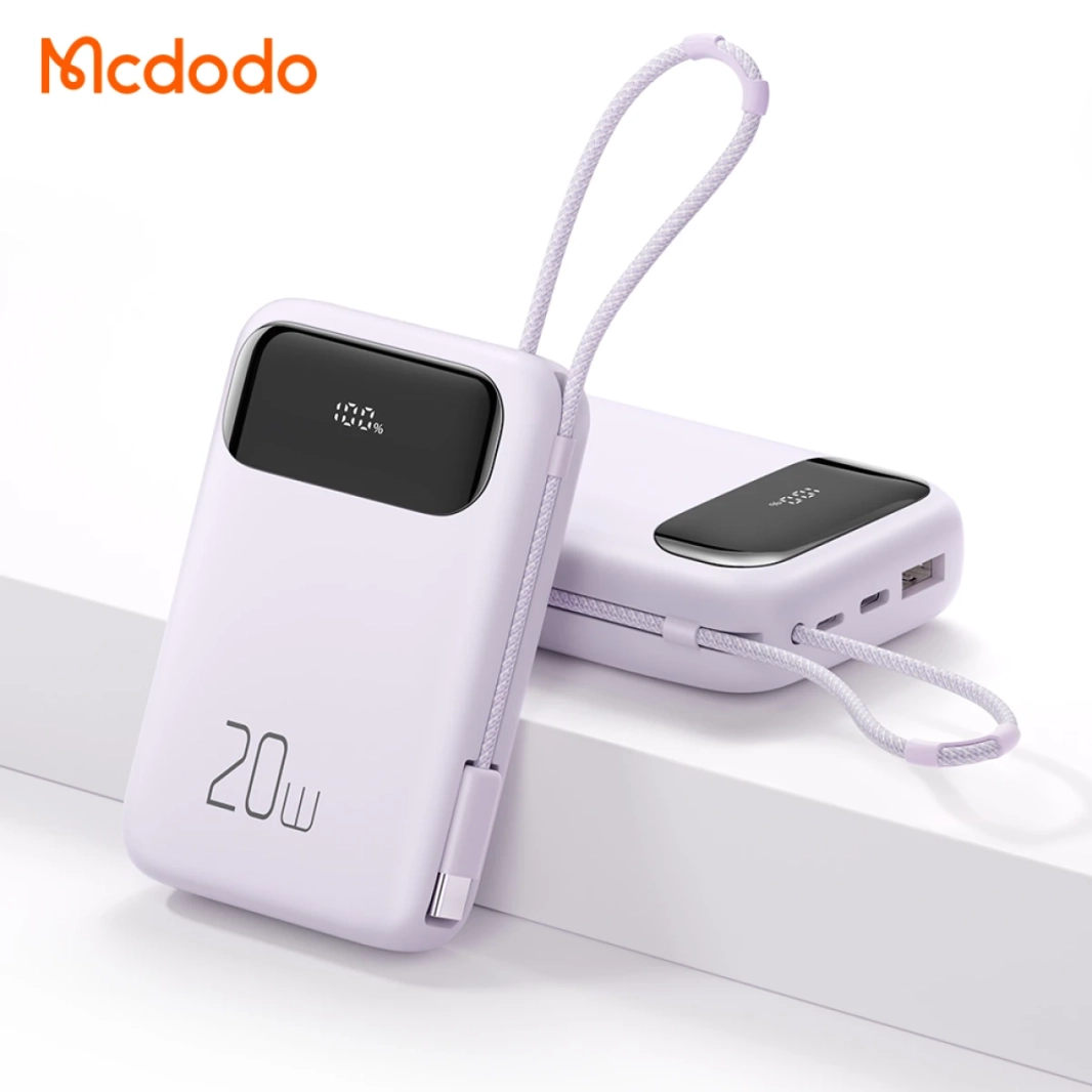 MCDODO MC-324 PD 20W Power Bank with USB C Cable 10000mAh Phone Battery Pack Portable Charger - Purple