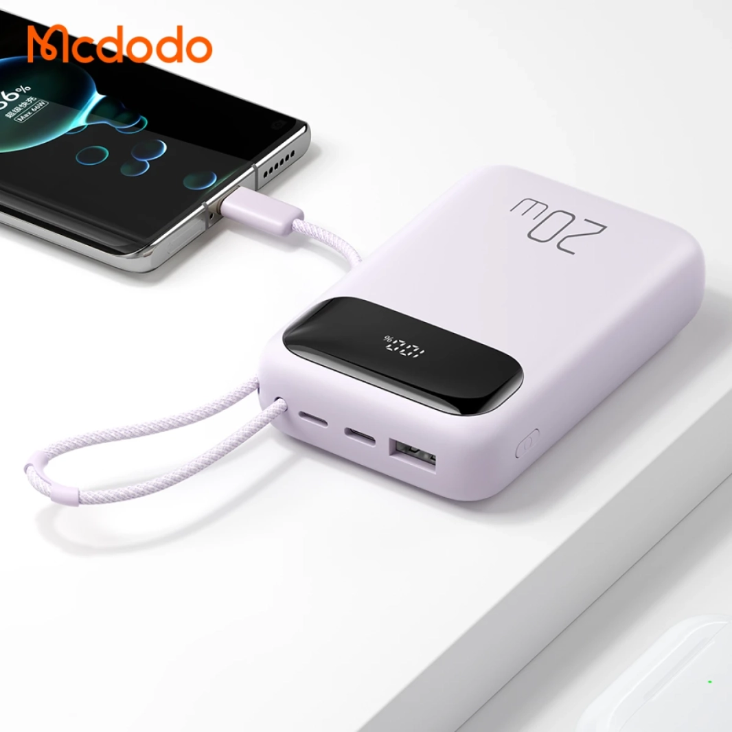 MCDODO MC-324 PD 20W Power Bank with USB C Cable 10000mAh Phone Battery Pack Portable Charger - Purple