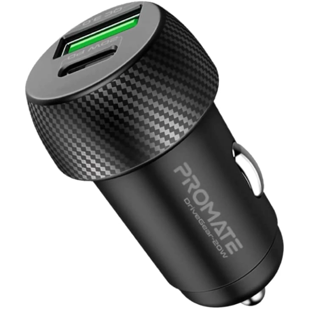 شاحن سيارة صغير بروميت DriveGear-20W، شحن سريع للغاية 20 وات USB-C مزدوج وشحن سريع 3.0 عامل شكل مضغوط