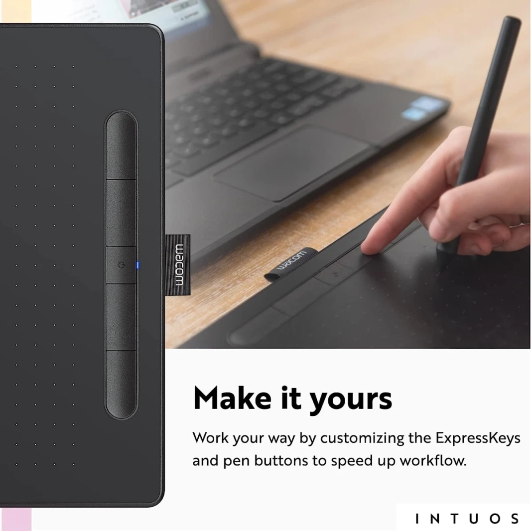 تابلت الرسم Wacom Intuos متوسط الحجم بتقنية البلوتوث، محمول للمعلمين والطلاب والمبدعين، 4 مفاتيح سريعة قابلة للتخصيص لأجهزة Chromebook Mac OS Android وWindows - أسود