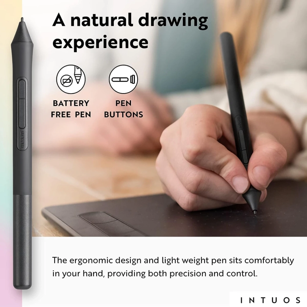 تابلت الرسم Wacom Intuos متوسط الحجم بتقنية البلوتوث، محمول للمعلمين والطلاب والمبدعين، 4 مفاتيح سريعة قابلة للتخصيص لأجهزة Chromebook Mac OS Android وWindows - أسود