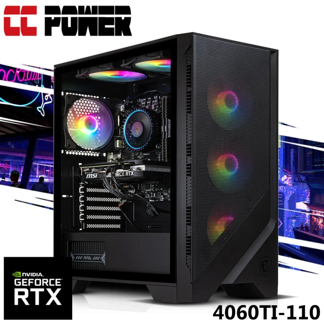 CC Power 4060TI-110 Gaming PC NEW 7GEN AMD RYZEN 5 6 CORES W/ RTX 4060TI 8GB DDR6 W/ DDR5 MEMIME