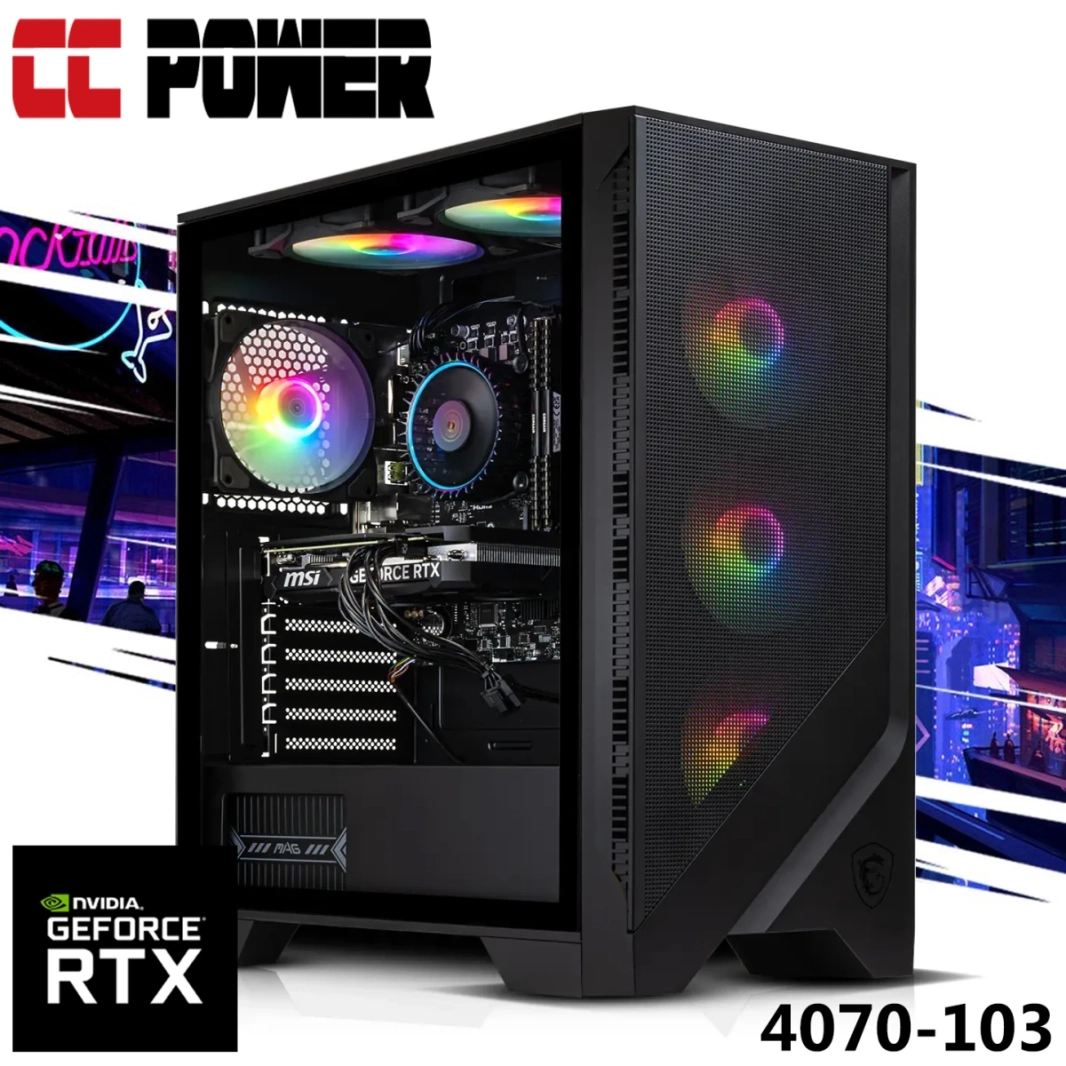 CC Power 4070-103 Gaming PC NEW 7GEN AMD RYZEN 5 6 CORES W/ RTX 4070 12GB DDR6 W/ DDR5 Memory & Advanced Air Cooler